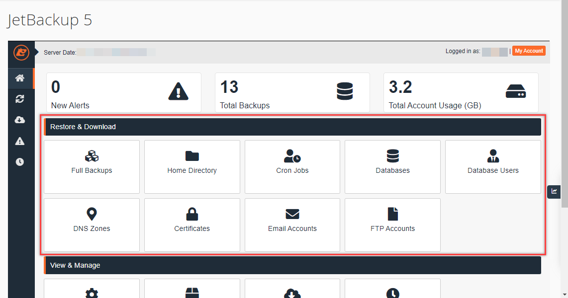 Escritorio de JetBackup 5